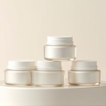 Set of cosmetic cream jars, illustrating skincare cream and moisturizer production